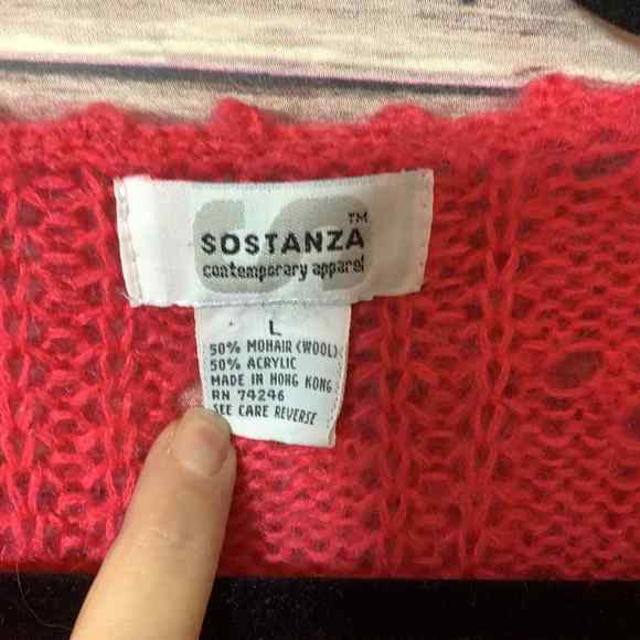 Vintage Sostanza Pink Open Knit Mohair Blend Sweater Size Large Oversize… - Picture 2 of 6